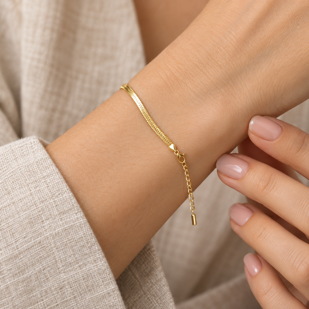 Satin Herringbone Bracelet — worn close-up