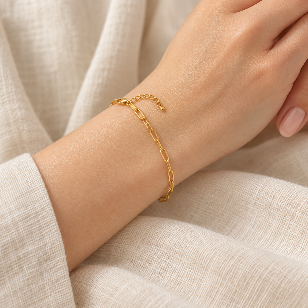 Linea Paperclip Bracelet — worn close-up